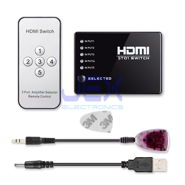 5-Way HDMI Audio Video Selector Switcher Switch with Remote Add More Ports to TV