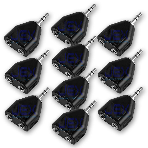 10X 2way Headphone Splitter Adapter 1/8" 3.5mm Stereo Jack 2X Female