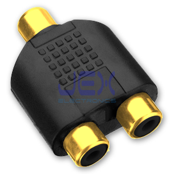 Female RCA Phono to Twin Female RCA Y 2-Way Audio Video Splitter Adapter Gold Plated