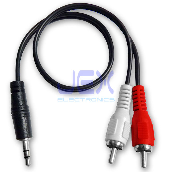 Male 3.5mm 1/8" Stereo to Twin 2x Male RCA Phono Jack Adapter Cable Converter