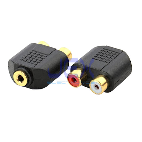 Twin 2X Female RCA to Female Stereo 3.5mm 1/8"  Jack Adapter Audio Splitter Gold Plated