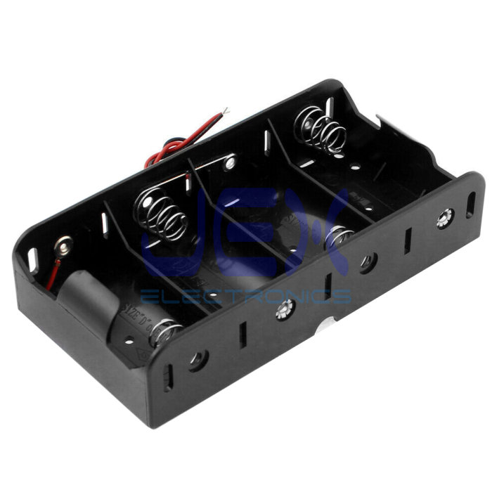 Quad/4X D DIY Battery Holder Case Box Base 6V Volt PCB Mount With Bare Wire Ends