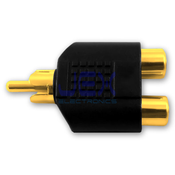 Twin 2-way Female RCA Phono to Male RCA Splitter Adapter for Audio Video Gold Plated