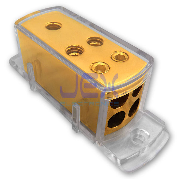 24 k Gold 2-Way Car Audio Solar Amp Power/Ground Cable Splitter Distribution Block 1/0 Gauge 2 PCS 