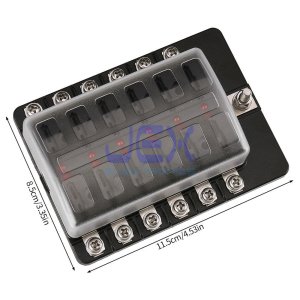 12-Way ATC ATO Blade Fuse Box Holder Power Block Distribution for Car RV Trailer Boat 12V