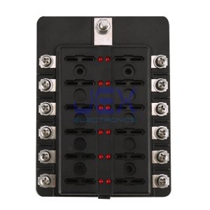 12-Way ATC ATO Blade Fuse Box Holder Power Block Distribution for Car RV Trailer Boat 12V