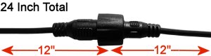 24" Waterproof Locking 2.1mm DC 12" Male and 12" Female cable set to bare wire