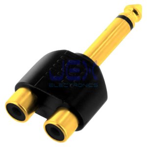 Twin 2X Female RCA to Male Mono 1/4" 6.35mm Jack Adapter Audio Splitter Gold Plated