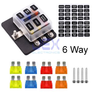6-Way ATC ATO Blade Fuse Box Holder Power Block Distribution for Car RV Trailer Boat 12V