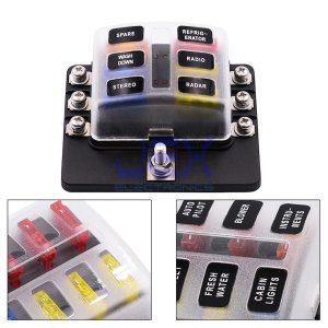 6-Way ATC ATO Blade Fuse Box Holder Power Block Distribution for Car RV Trailer Boat 12V