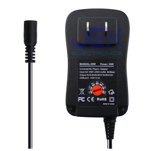 30W Universal Power Adapter 3V, 4.5V, 5V, 6V, 7.5V, 9V and 12V + 2.1A USB Quick Charge
